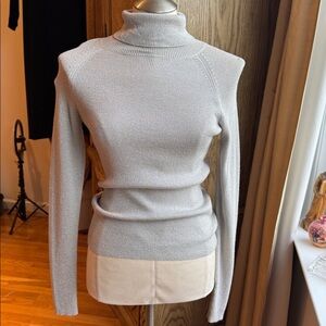 Cache Shimmering Silver Knit Top